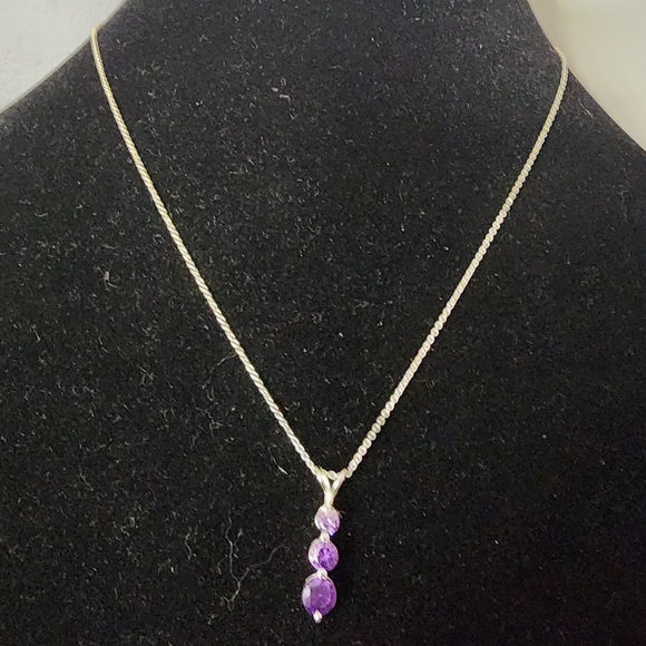 Silver necklace Oval Amethyst Triple Drop Pendant Necklace in Sterling Silver, c - Picture 8 of 13